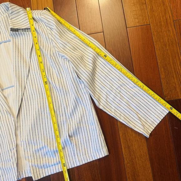 Chico’s Soft Twill Drape Stripe Jacket Size:L Open Front Duster BlueWhite Lyocel - Picture 7 of 12